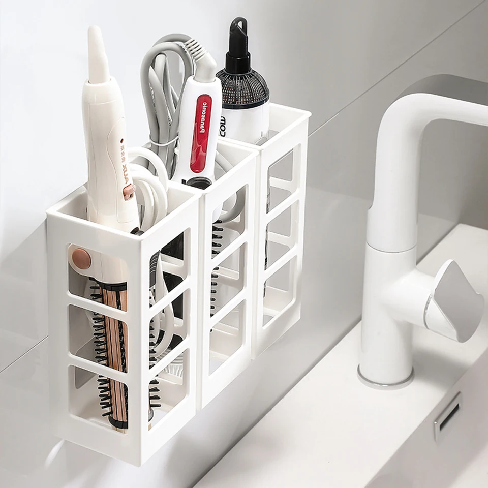 Organizzatore per ferro arricciacapelli Porta piastra per capelli a parete per bagno Scatola per organizer per trucco per strumenti per capelli senza perforazione  15