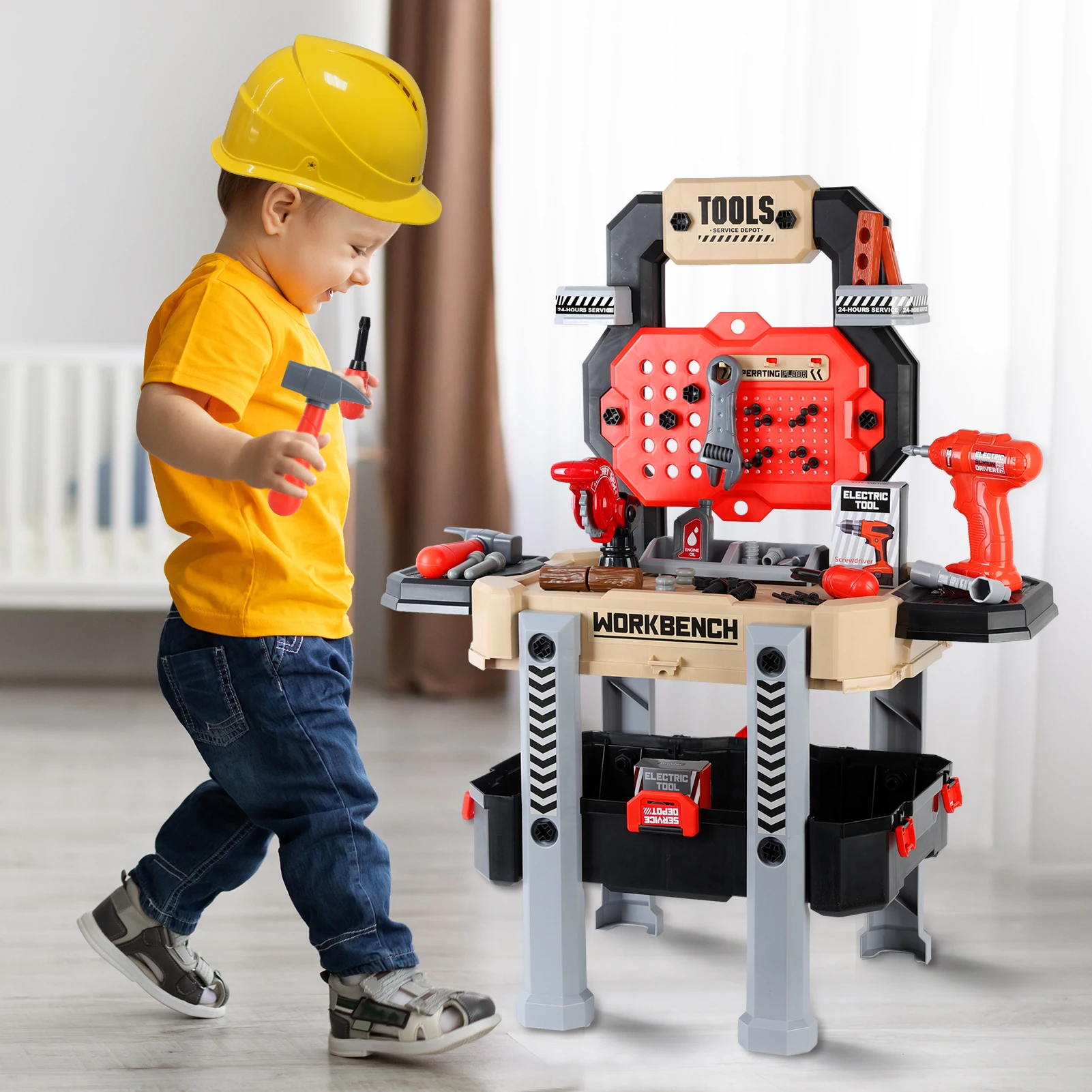 Simulated Maintenance Tool Electric Drill Electric Saw Screw Tightening Tool Table Engineering Cap, Repair Toy Gift Box Etc
