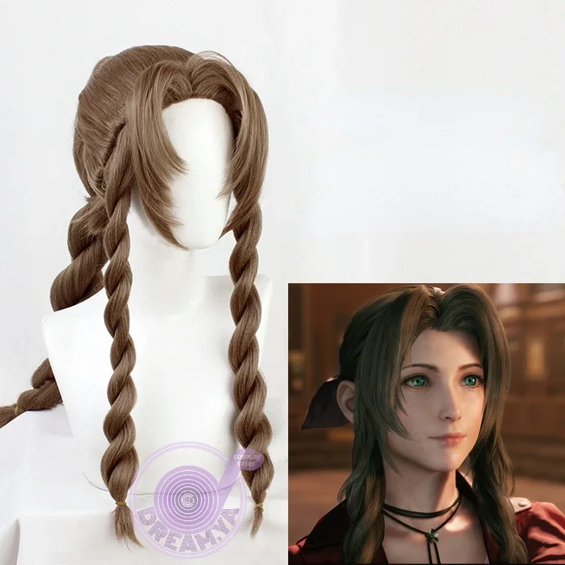 

Aerith Gainsborough Cosplay Wig Anime FF7 VII Brown Braided Long Ponytail Synthetic Hair Halloween Role Play Carnival + Wig Cap