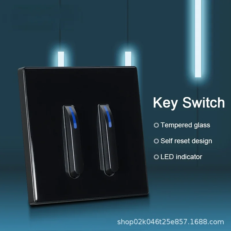 

86 type 1 2 3 4 gang Toughened glass switch black piano key button panel with LED light concealed household Hotel Villa socket