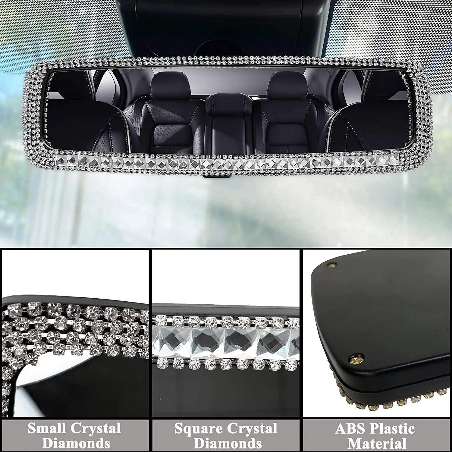 3PCS Bling Car Rearview Mirror Cover Crystal Diamond Decoration And Rhinestone Sunglasses Holder Clip Interior Accessories