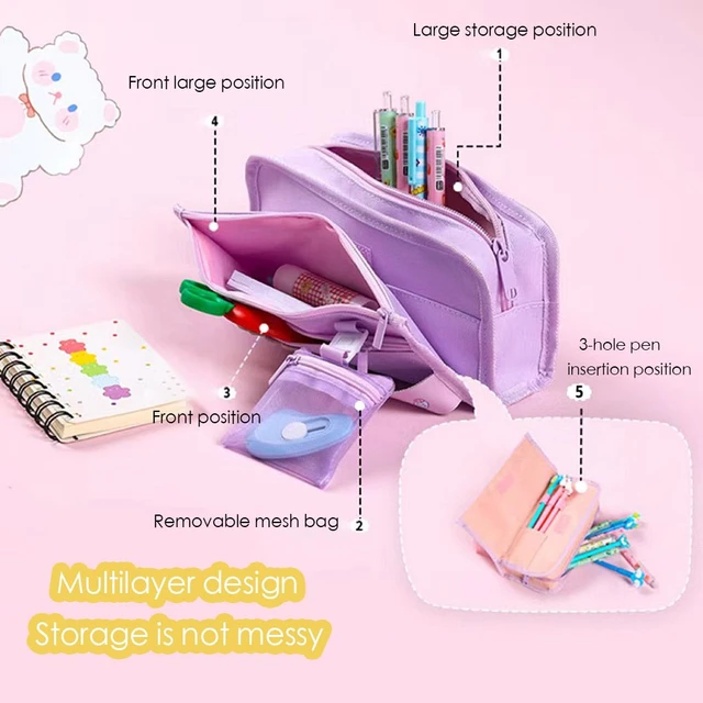 Grandest Birch Minimalist Style Pencil Bag Large Capacity Canvas Classic Pocket Pen Pencil Case for School Pink Canvas
