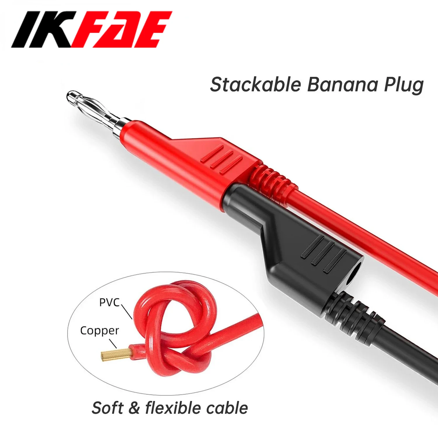 IKFAE 멀티 미터 테스트 리드 소프트 PVC 케이블, 2 PCs, 5PCs, P1036 듀얼 4mm, 쌓을 수 있는 구리 바나나 플러그, 1 계량기 케이블, 1000V, 15A
