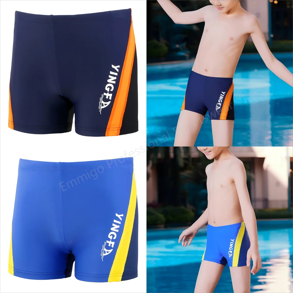 Men Swimming Trunks YINGFA Boy Swim Trunks Teenager Swimming Boxer Kid Training Swimsuit Surf Swimwear Carton Printed Boys Beach Swim Shorts