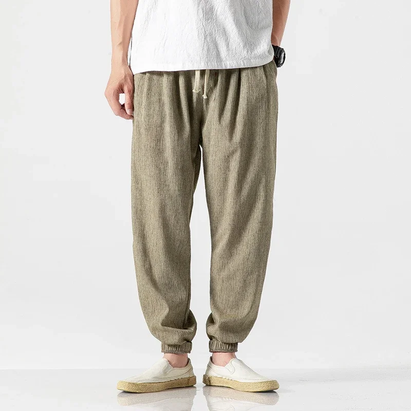 2024 Men's Summer Casual Elastic Waist Chinese Bloomers Harajuku Solid Color All-match Trousers Jogging Pants