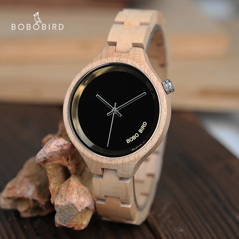 

BOBO BIRD Women's Watches Wooden Quartz Wristwatch For Lady Simple Timepieces Relojes Para Mujer Gift With Wood Box Custom