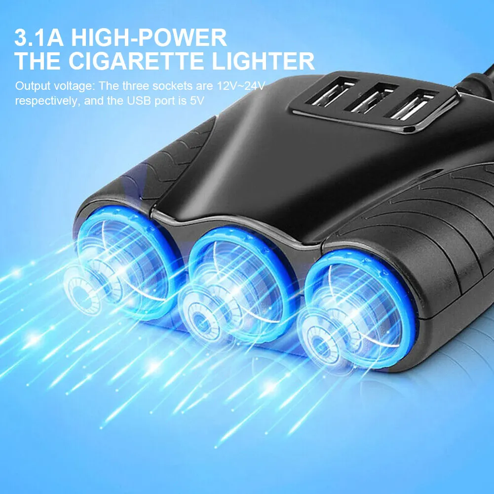 12V-24V 차량용 시거잭 소켓 3 USB 포트 USB 충전기 플러그 자동차 충전 어댑터 자동차 부품용 자동차 액세서리
