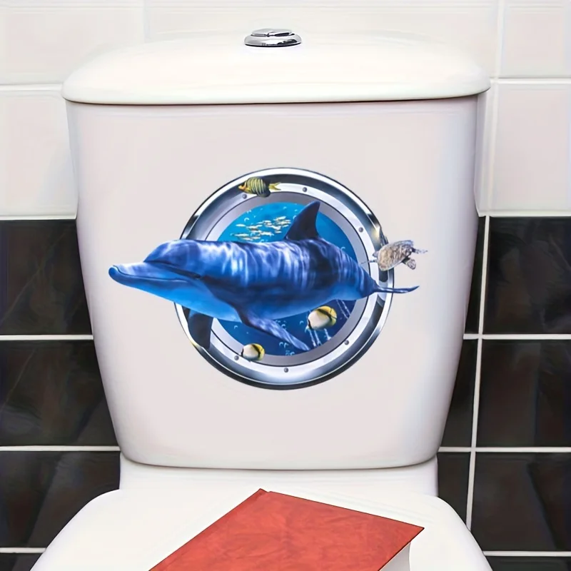 3D Dolphin Diving Toilet Stickers Self-Adhesive Toilet Lid Inside and Outside Backrest Vinyl Decals Bathroom Mirror Decoration