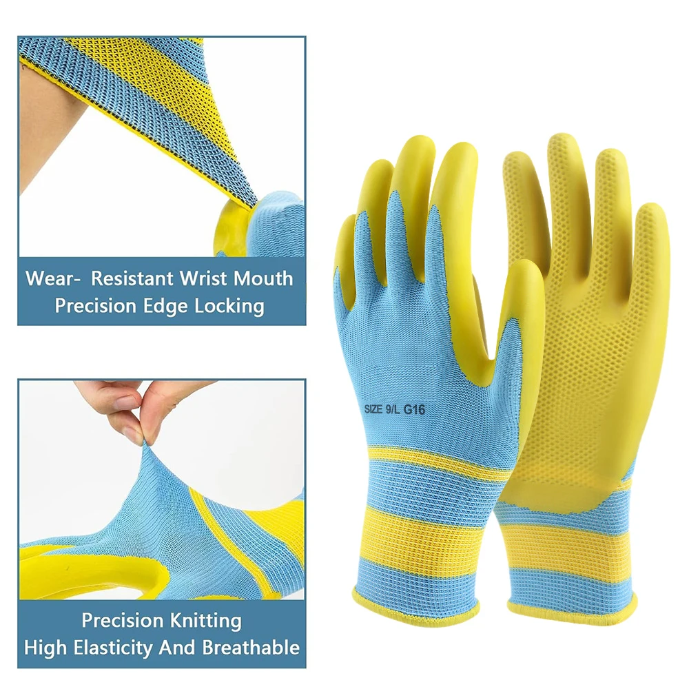 12 PCS Blue Safety Work Gloves Non-slip Wear-resistant Breathable Nitrile Gloves Rubber Protective Equipment Soft Puncture Proof 3
