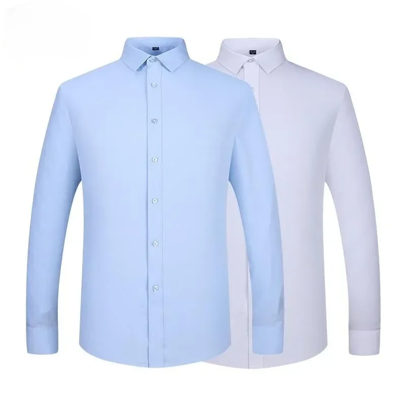 

New Bamboo Fiber Men's Stretch Shirt Long Sleeve Anti-wrinkle Non-ironing Formal Soft Slim Fashion Casual Business Office Shirts