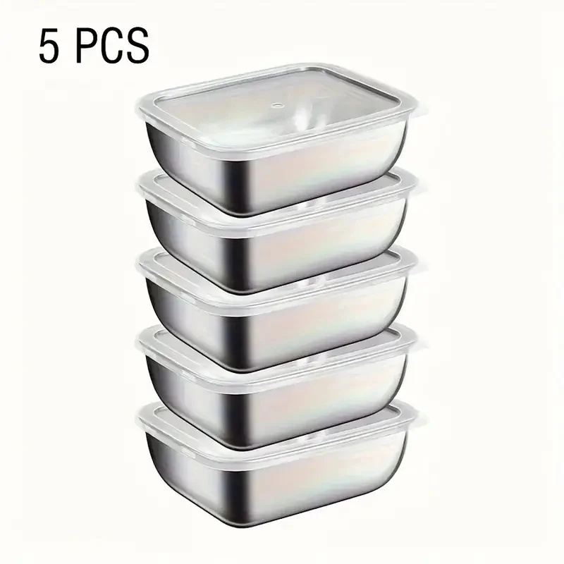Stackable Stainless Steel Lunch Box Set - 5-Piece Food Storage Containers for Meal Prep, Kitchen, and Travel