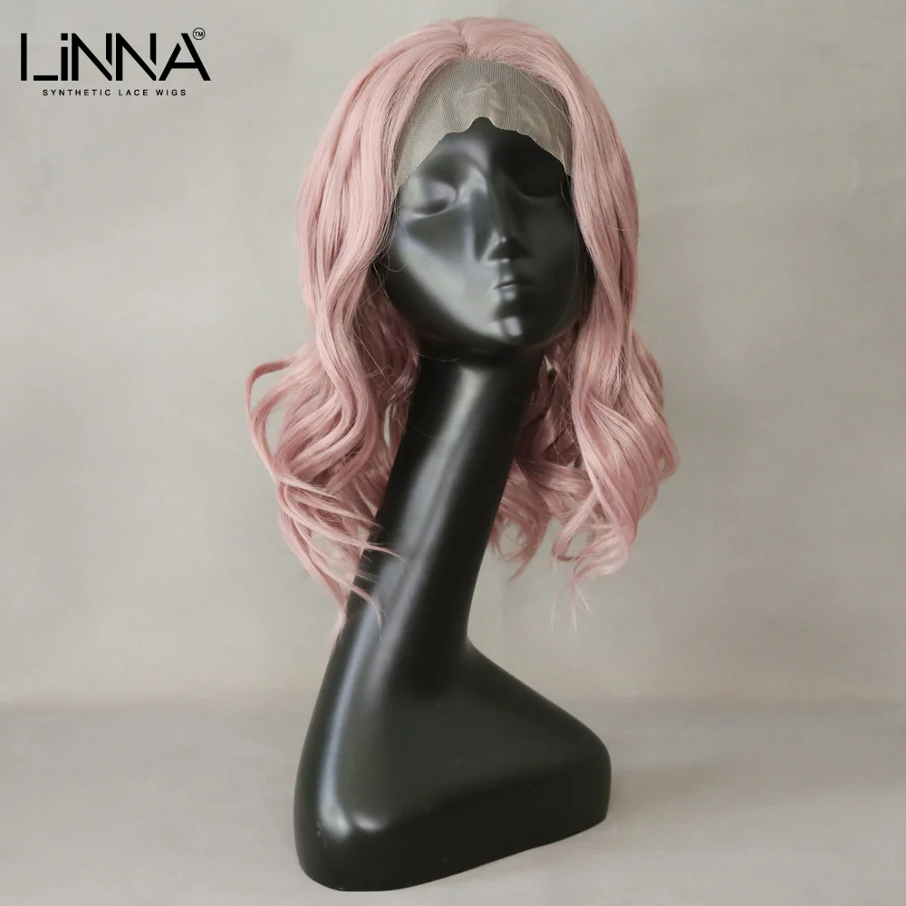 Linna Natural Wavy Synthetic Lace Wigs For Women Pink Middle Part Lace