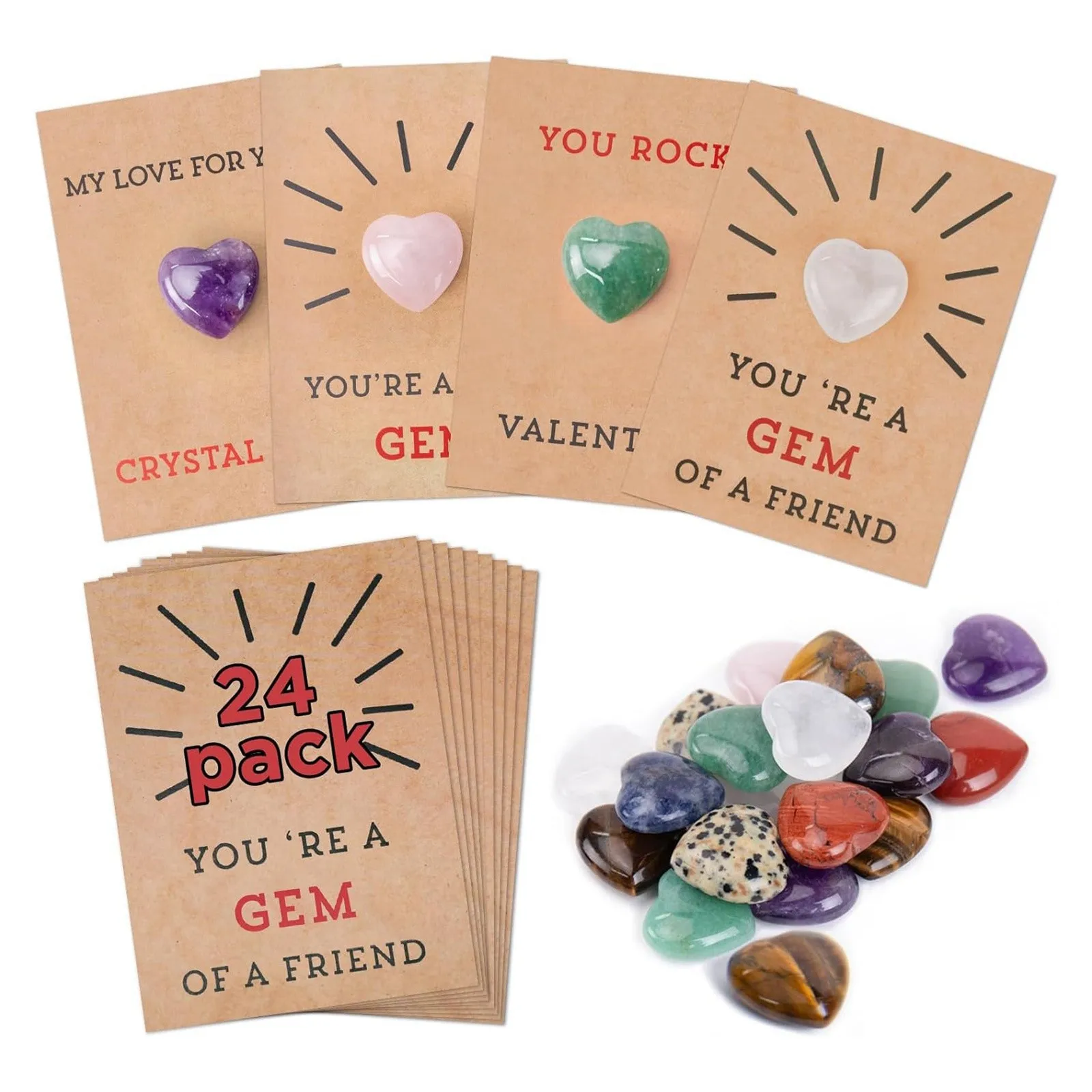 

Pack Of 24 Valentine'S Day Cards With Heart Shaped Crystal Stone Valentine Greeting Card Envelope Anniversary Wedding Supply