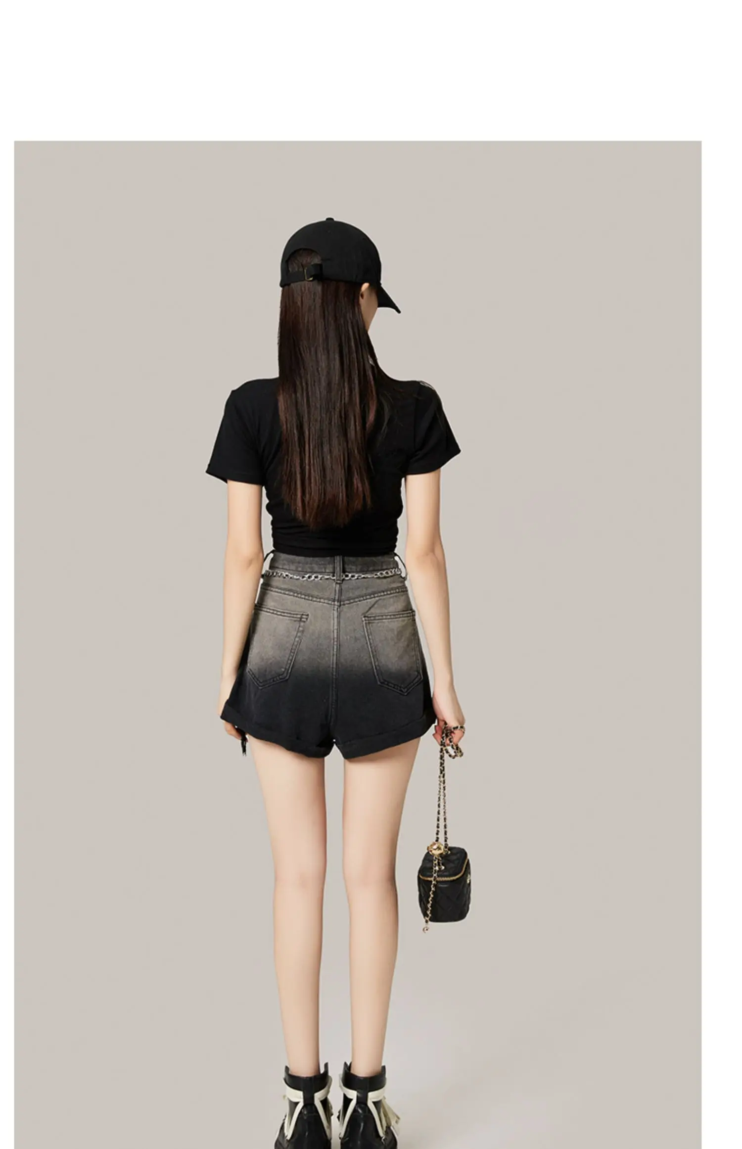 Denim Shorts Women's Gradient Gray Spring and Summer Washed Cotton Thin Zipper New High Waist A- line Slimming Wide Leg Straight