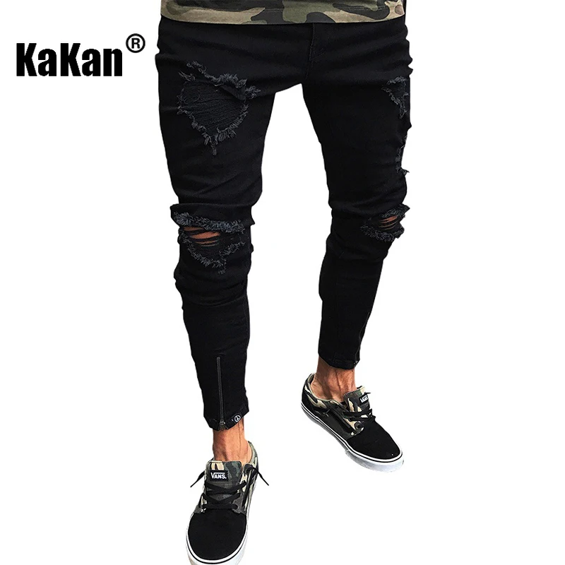 Kakan - European and American New Side Pocket Jeans for Men, High Street Popular Small Feet Tight Wear Long Jeans K8-686