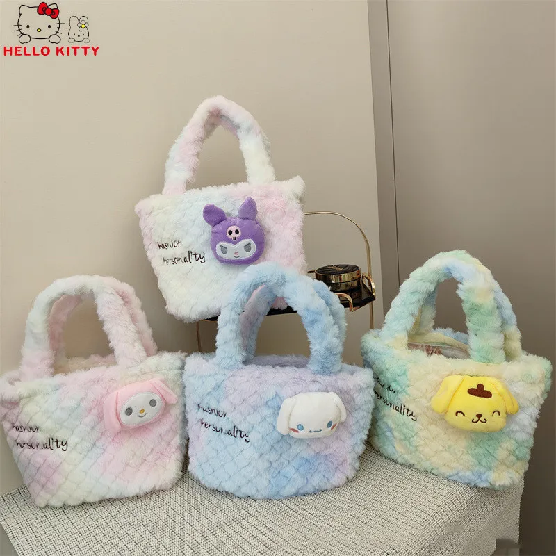 

Kawaii Sanrio плюшевая сумка через плечо Cinnamoroll Melody Kuromi для девочек, вместительные Мультяшные сумки, плюшевые сумки через плечо, игрушки