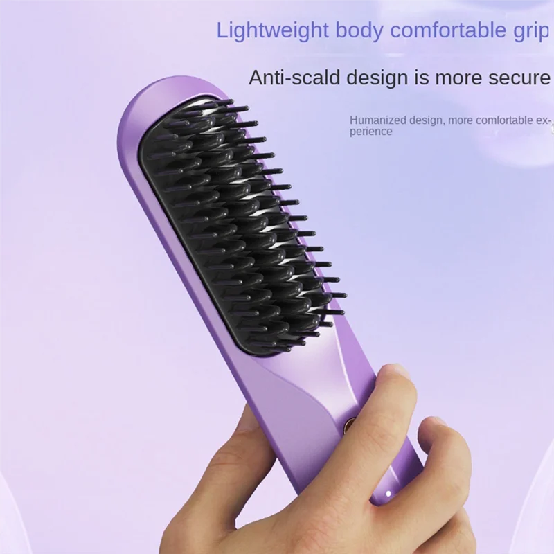 Rechargeable Hot Comb Cordless Hair Brush Straightener Heat Pressing Combs Electric Comb Anti Burn Fast Heatingb64b