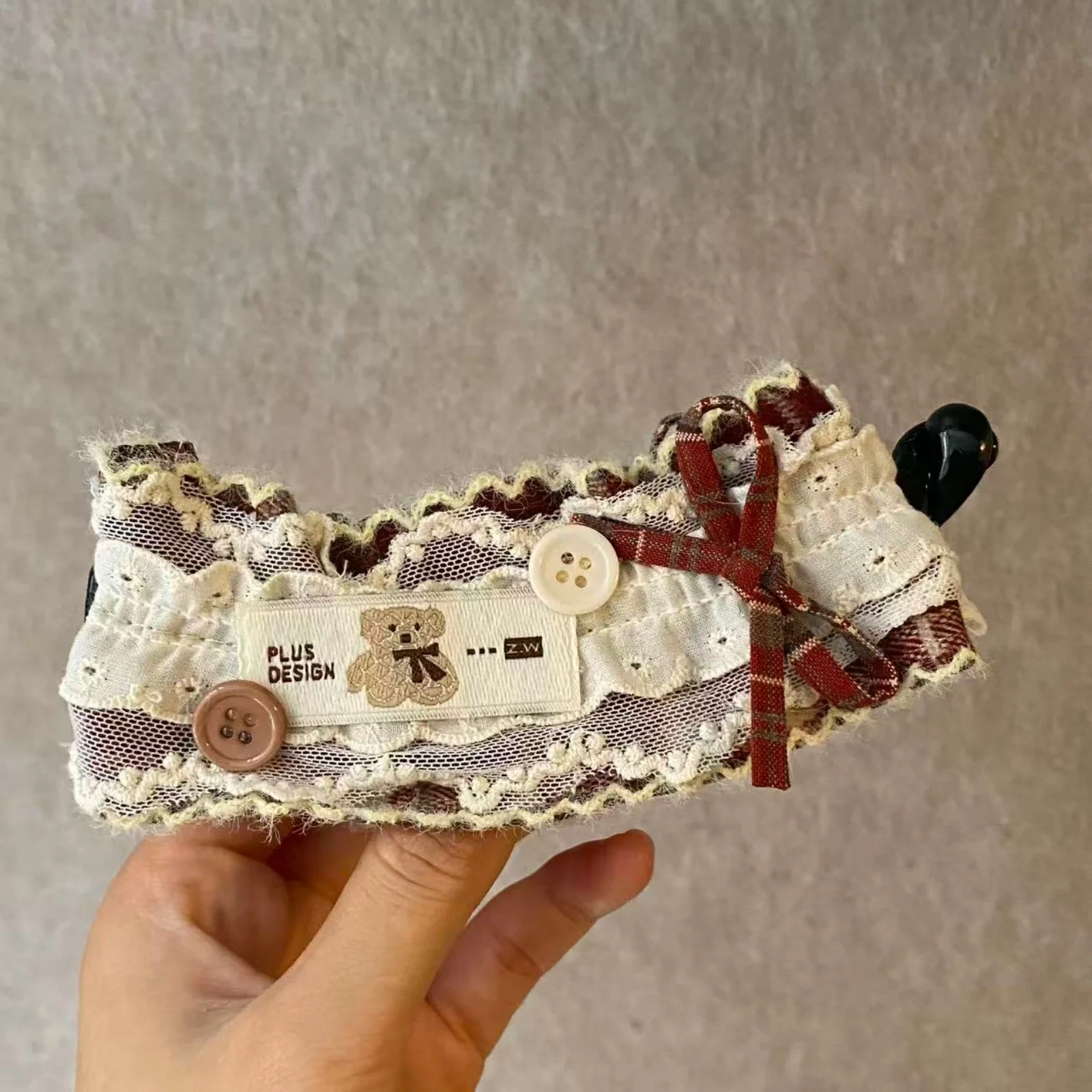 1PC Vintage Bear Hair Claws with Lace&Bow | Retro Women's Hair Accessories, Cute Teddy Bear Decor Hair Grips for Daily&Party