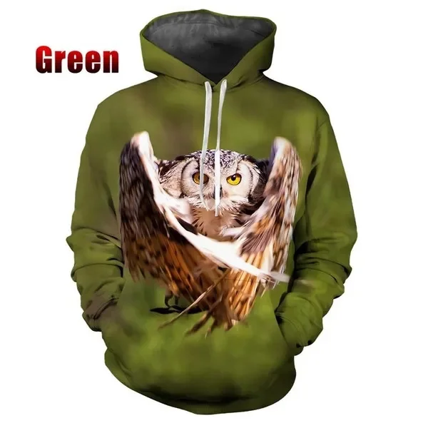 Nuevas sudaderas con capucha con estampado 3D de búhos y animales para hombre, sudaderas con capucha de moda Y2k, sudadera de hip hop, jersey Harajuku, ropa para mujer