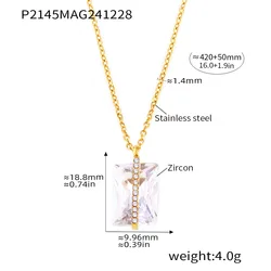 Elegant Gold - Plated Stainless Steel Necklace with Square Zircon Pendant (Gold - Clear Zircon)