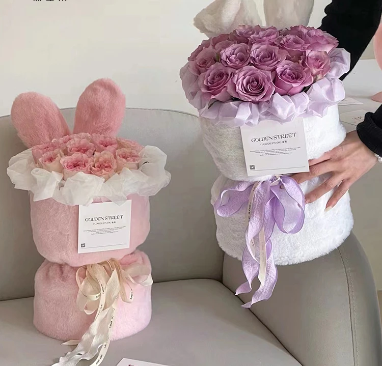 Bunny Ears Plush Fabric Flowers Bouquet Packaging Materials