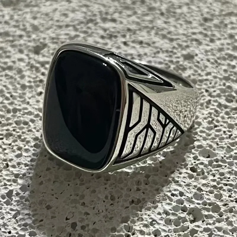 Men's Gemstone Ring Hip Hop Punk Style Silver Ring For Men_voghion.com