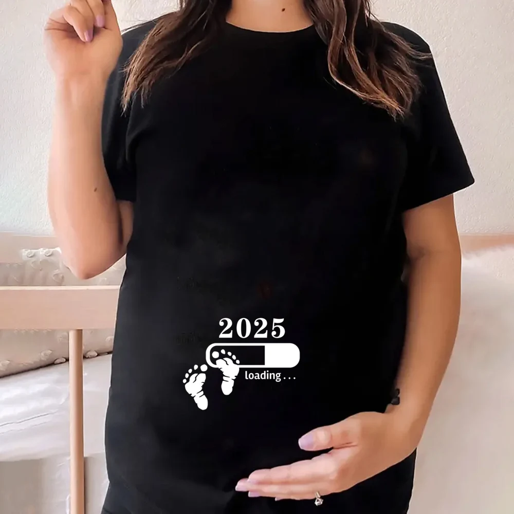 2025 Loading Print Womens Pregnant T-shirt Short Sleeve  Funny T-shirt Summer Maternity Tops Pregnancy Announcement New Baby Tee 5