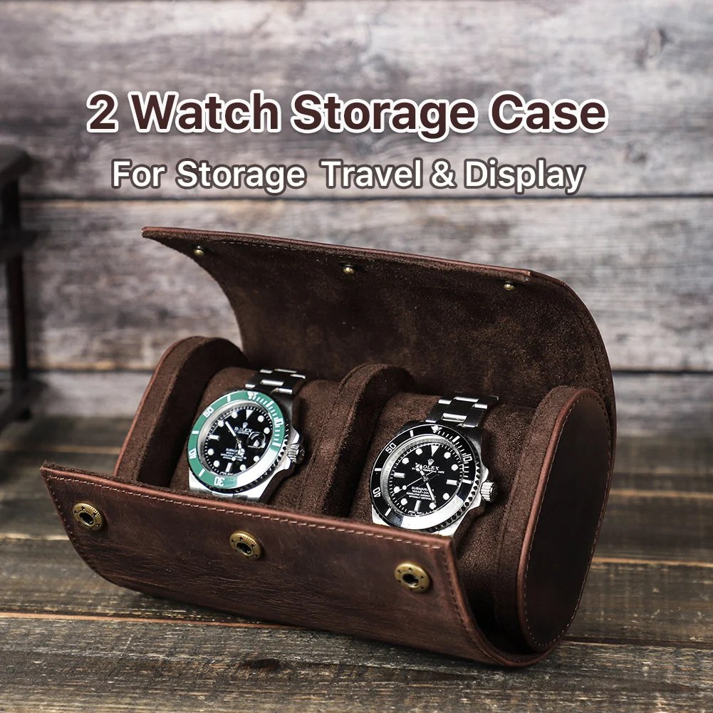 2 Slot Watch Roll Travel Case Portable Leather Display Watch Jewelry  Storage Box