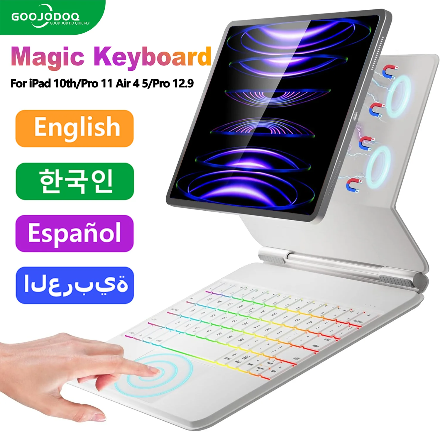 

GOOJODOQ Magic Keyboard for iPad Pro 11 Air 4 Air 5 Air 6 for iPad Pro 13 2024 12.9 10th Generation for iPad Keyboard GK03