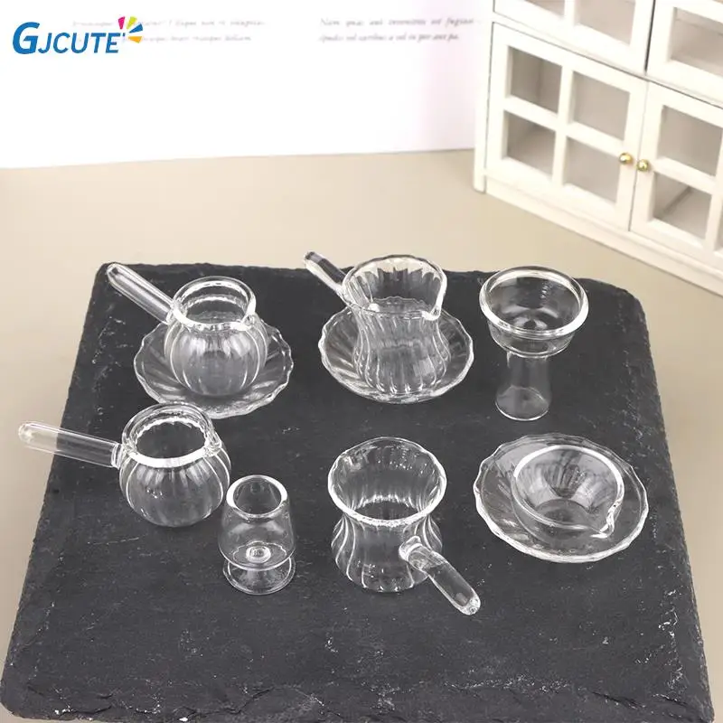 

Dollhouse Miniature Juice Cup Tea Set Wine Glass Glass Cup With Handle Dessert Tray Tableware For 1:6 1:12 Doll House Decor Toy