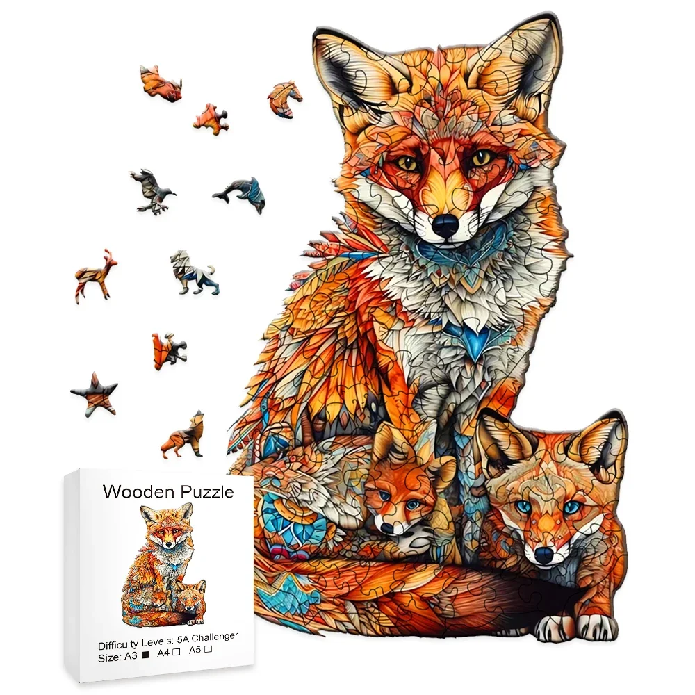 special shaped puzzle bee wooden jigsaw puzzle educational creative beautification gift perfect gift decorative style Warm Fox Family Wooden Puzzle Creative Variety Of Special Shapes Creative Gifts For Boys And Girls Birthday Gifts For Adults