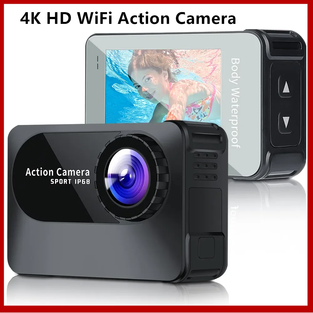 2.0 인치 스크린 스포츠 카메라, 4K 울트라 HD 와이파이 액션 카메라, 수중 바디 방수 카메라, 헬멧 비디오 녹화, 10M 170D