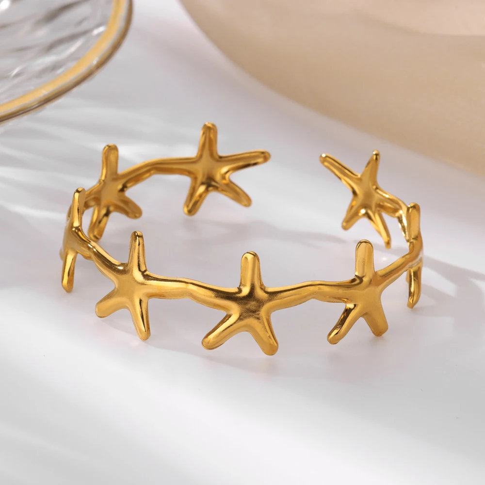 Minimalist Starfish Bangles Stainless Steel Cuff Bracelets For Women
