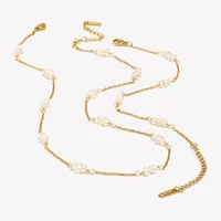 E.B.belle Freshwater Pearl Handmade Chain Bracelet Necklace 18K Gold Plated 316L Stainless Steel Women's Hand Bracelets