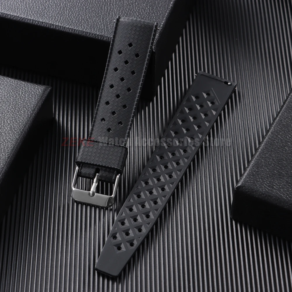 Premium Tropical FKM-Gummiarmbänder, 20 mm, 22 mm, Schnellverschluss, flaches Ende, universelles Uhrenarmband, weiches Silikon-Smartwatch-Armband – Detail 8