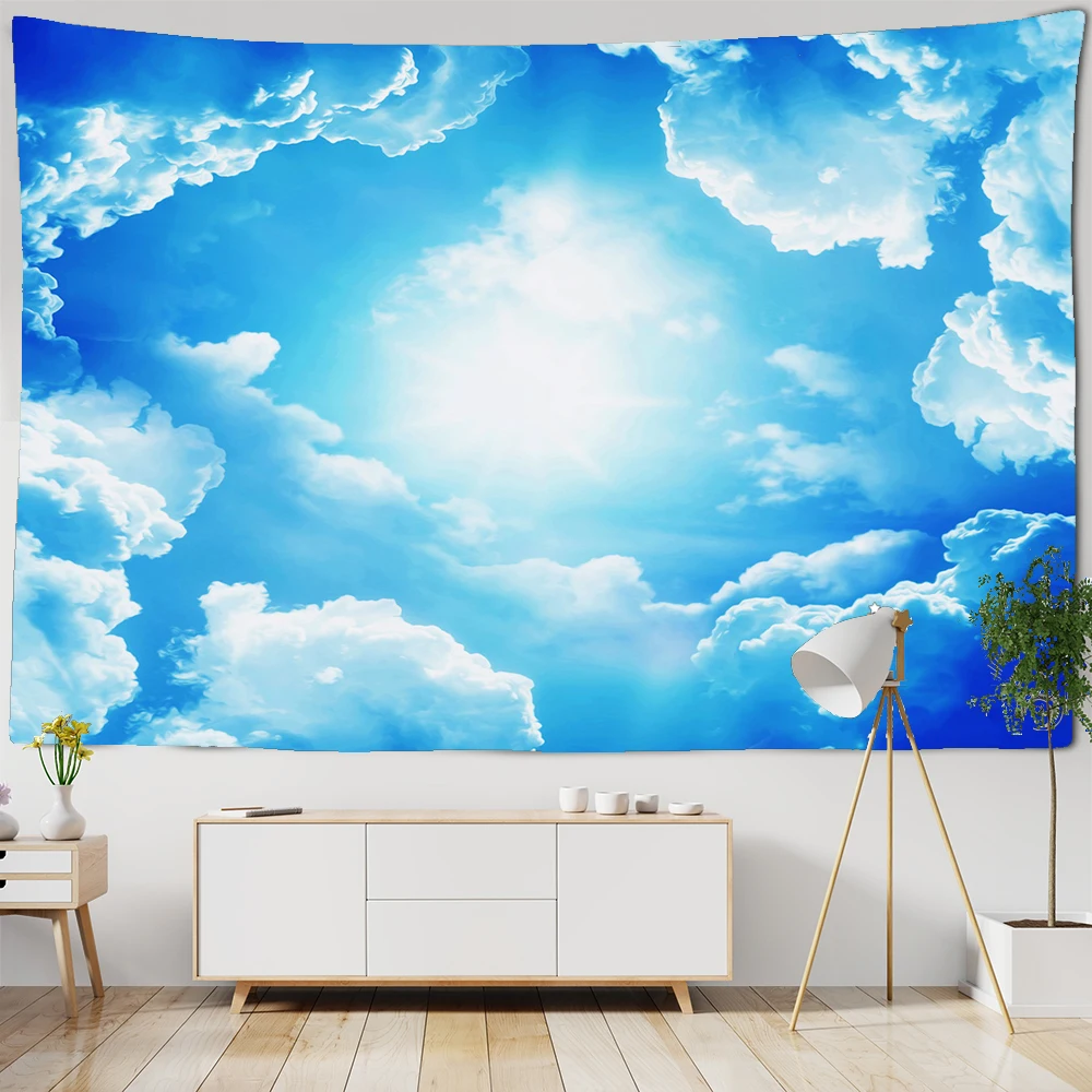 

Sun Blue Sky and White Clouds Tapestry Wall Hanging The Great Wave Tapestries Ceiling Art Wall Cloth Dormitory Home Decoration