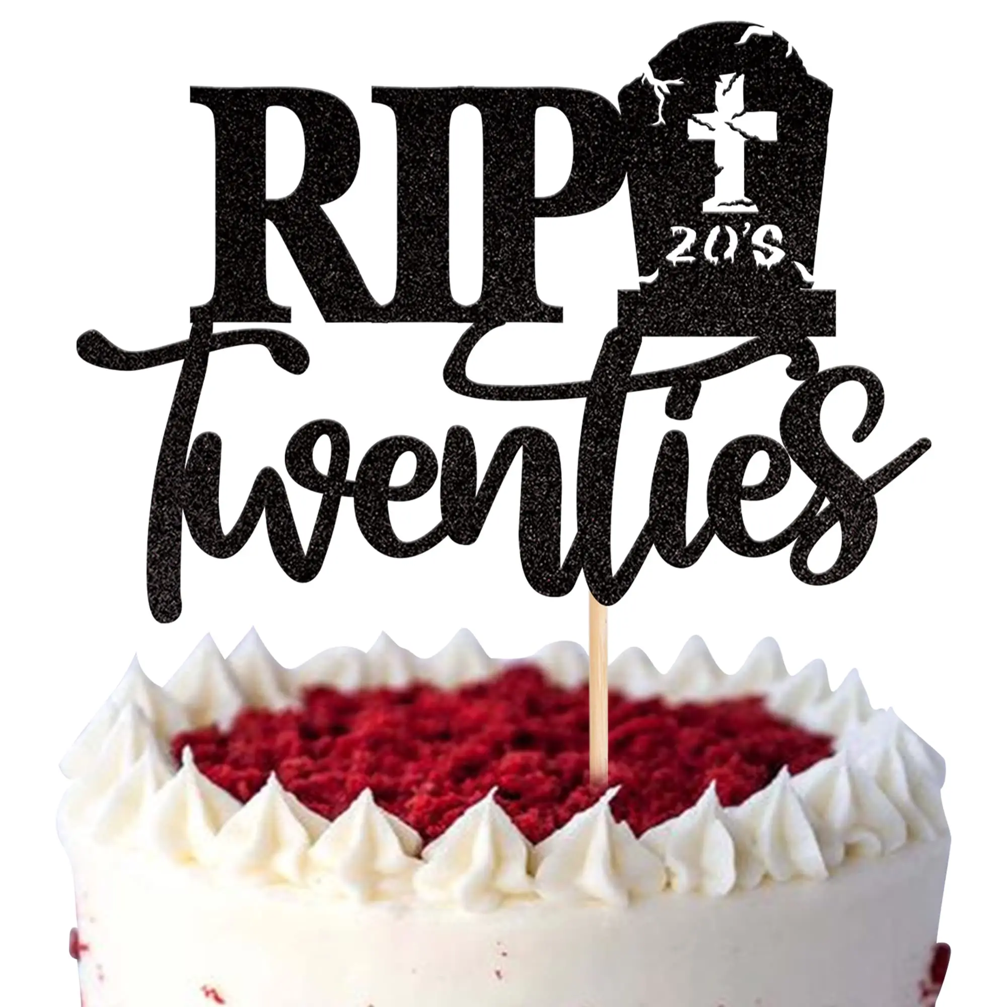 Rip Twenties Tortenaufsatz, schwarz, glitzernd, Rip 20er-Jahre-Geburtstagstorte, Dekorationen, Happy Youth, Partyzubehör zum 30. Geburtstag