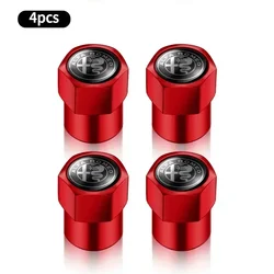 Set of 4 Metal Car Wheel Tire Air Valve Caps - Stylish Stem Covers (Alfa Romeo - Red)