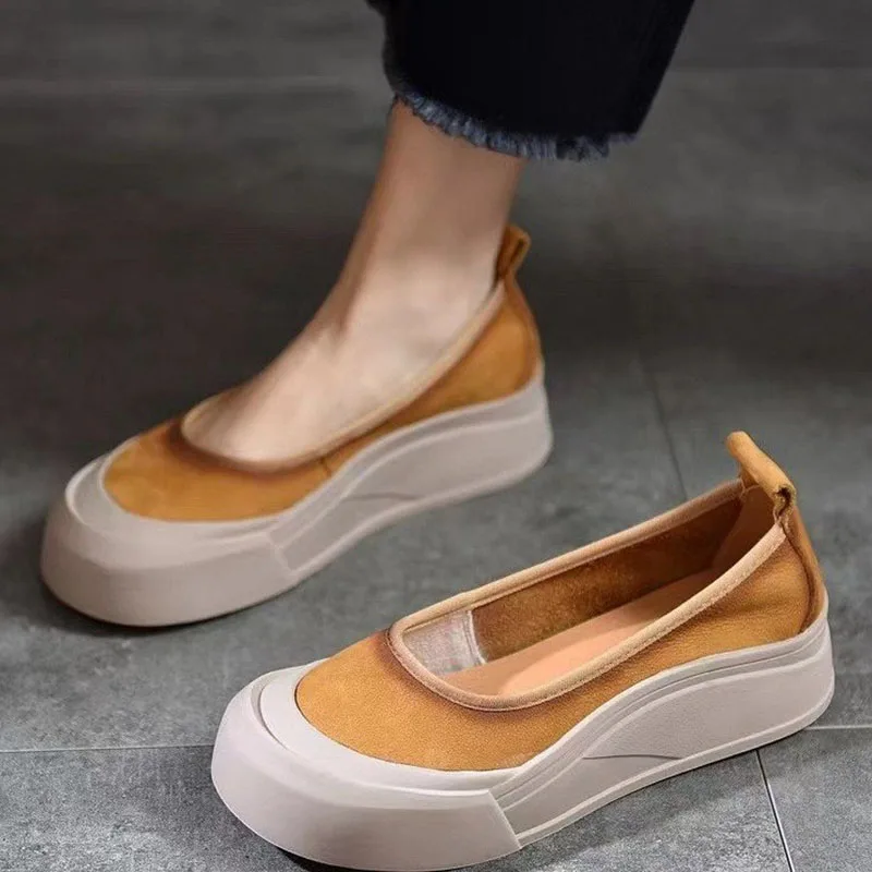Women Loafers Autumn Thin Shoes 4cm Platform Heels Fashion Thick Sole Flatform Shoes New Slip-on Pumps Soft Leather Casual Shoes 3