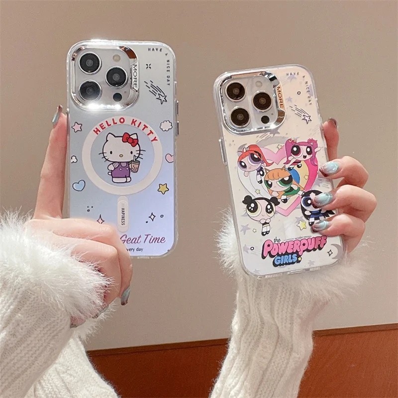 Cartoon Hello Kitty Cool The Powerpuff Girls Per Iphone 15 14 13 12 Pro Max Cute Imd Silver Pressed Custodie Magnetiche Per Attrazione