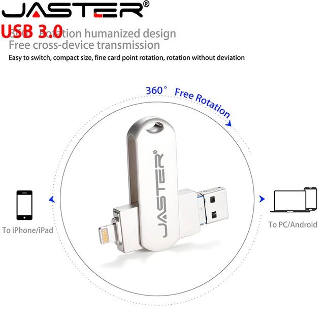 JASTER Iphone lightning Pen Drive OTG USB 3.0 Flash Drive For ipad Android  32GB 64GB 128GB 256GB Pendrive 3 in 1 Memory stick - AliExpress