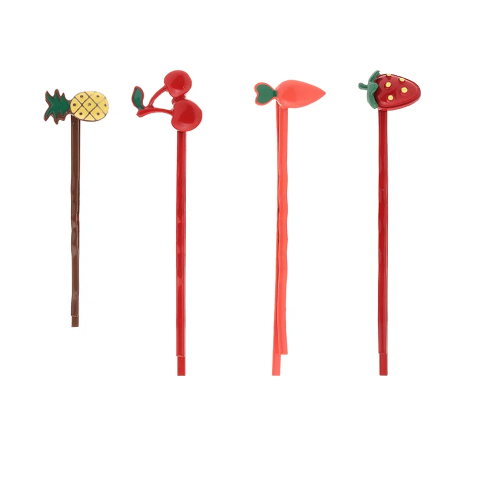 4 PCS 부드러운 장난감 망치 장식 헤어 액세서리 과일 머리핀 신부 딸기 클립