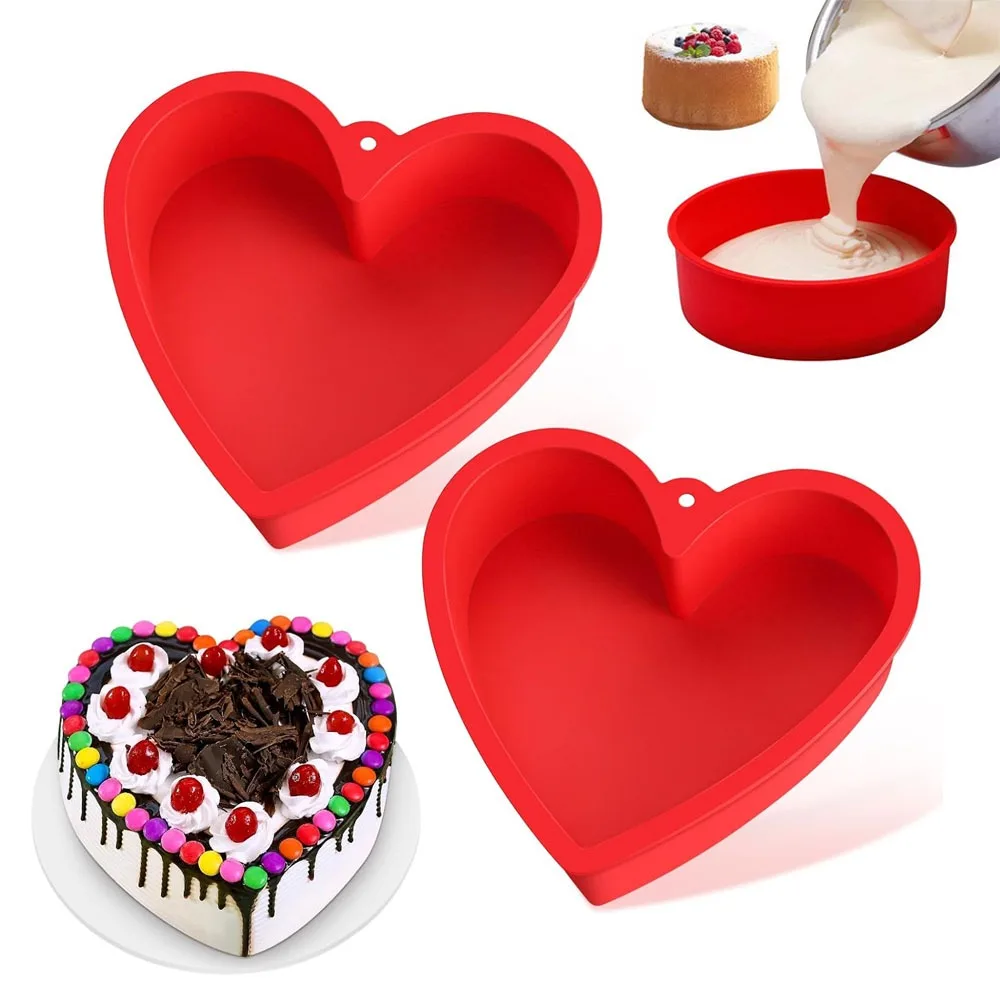 Silicone Heart Shaped Cake Pans Nonstick Reusable Round Baking Tray Cake Bakeware Pan Toast Mold Baking Tool for Pastry Dessert