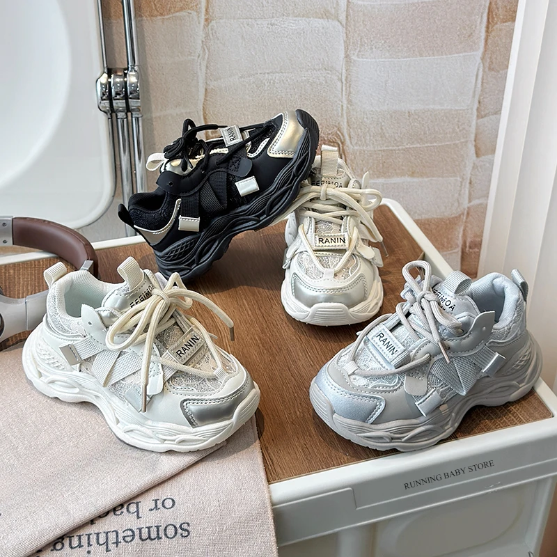 Hot Selling Children Sports Shoes Girls Embroidery Anti Slip Wear-resistant Sneakers Outdoor Walking Comfort Flat Shoes I01159 2