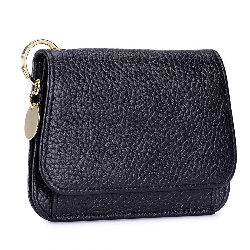 Elegant Women's RFID Blocking Genuine Leather Wallet with Keychain and Zipper Coin Pocket