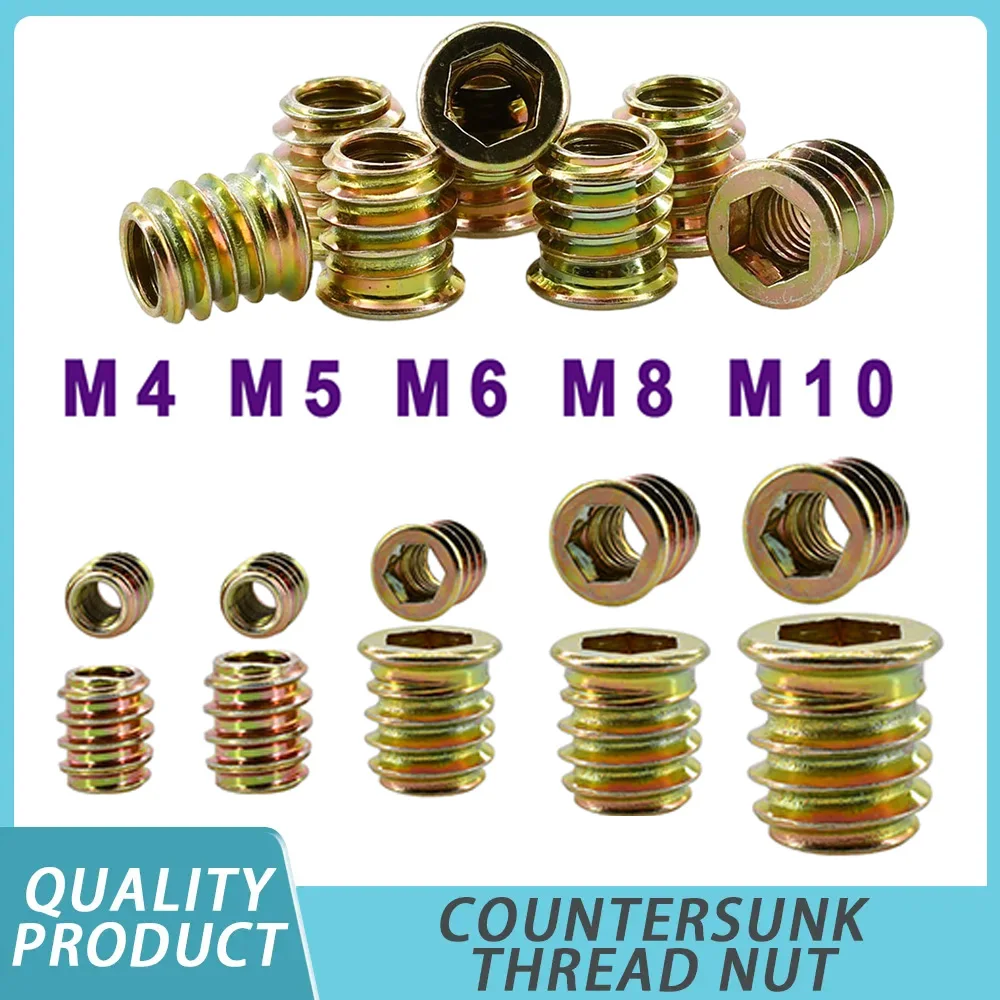 

M4 M5 M6 M8 M10 Zinc Plated Iron Hex Hexagon Insert Nuts Wood Furniture Countersunk Head Embedment Inside and Outside Thread Nut