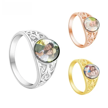 2025 Hot selling European and American Thanksgiving vintage jewelry cut-out shape single custom photo ring female gift 1