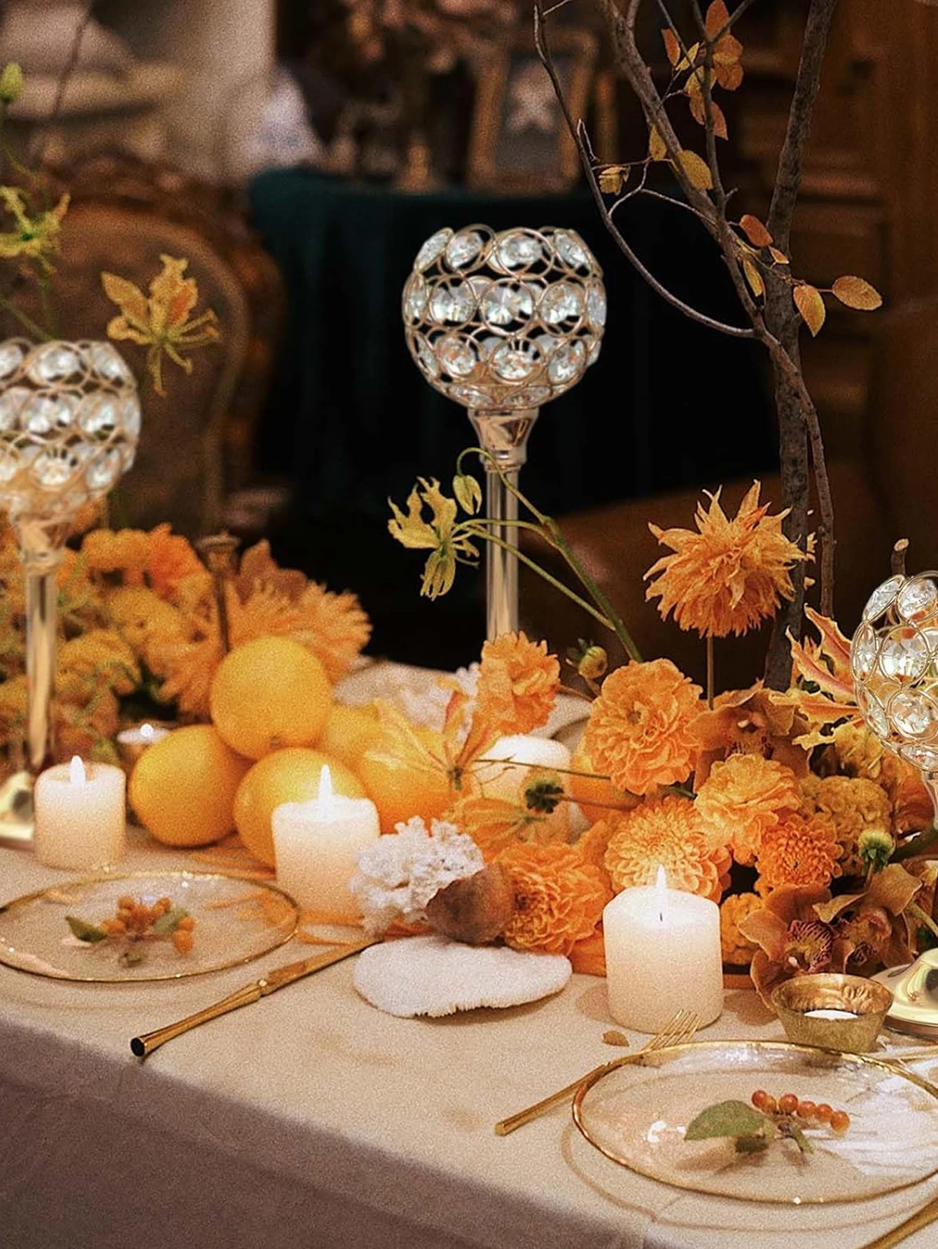 Crystal Candle Holder Golden Candlestick Decorative Tealight 1/3pcs For Wedding/Party/Table Centerpiece Decor