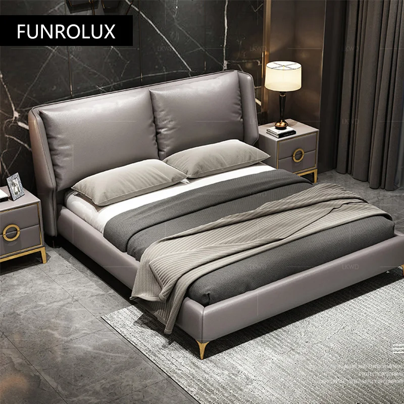 Modern leather bed master bedroom bed double1.8Rice storage simple bedroom marriage