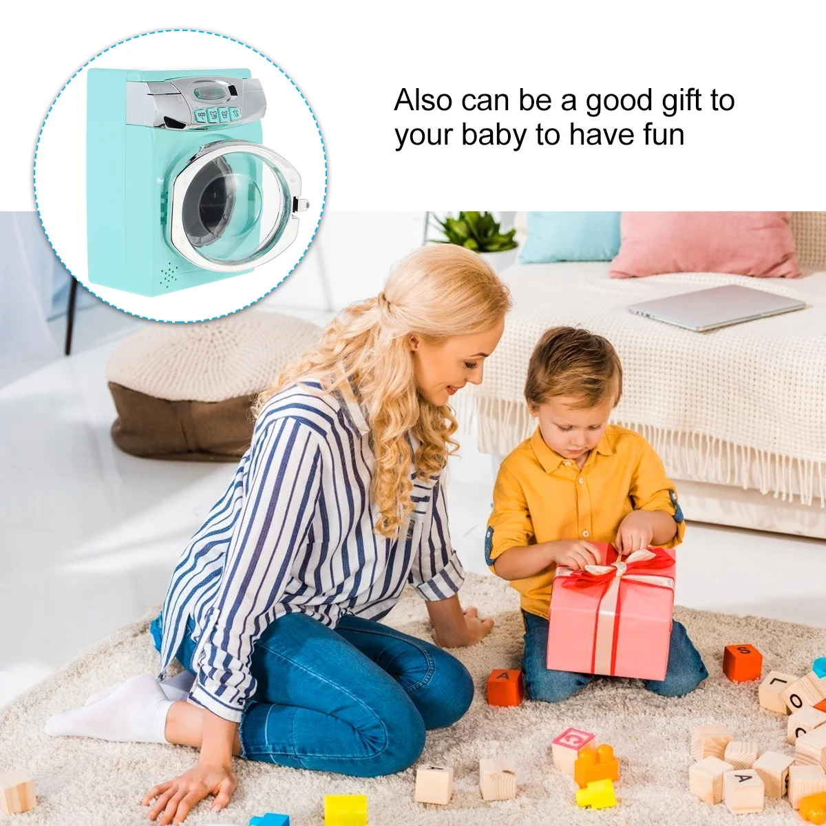 Play Washer and Dryer for Kids Washing Machine Toy Toys Early Education Set Realistic Pretend Appliance Blue Creative 2